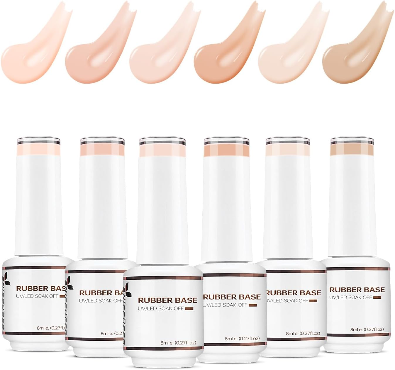 Nicedeco Rubber Base Gel Polish for Nails 6 Pcs Rubber Gel Nail Strengthener Nude Pink Nail Gel Polish Set 37 Cruelty-Free & Vegan