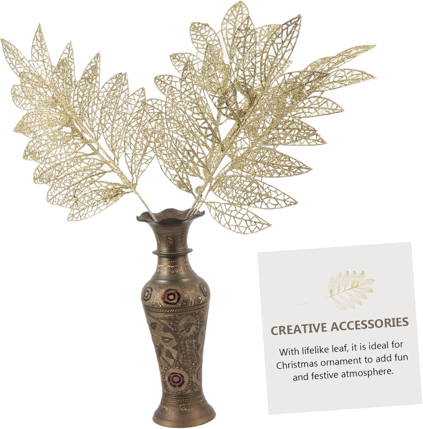 5Pcs Christmas Decor Artificial Plant Leaves Simulation Rose Leaf Decor Glitter for Xmas Tree image number 6