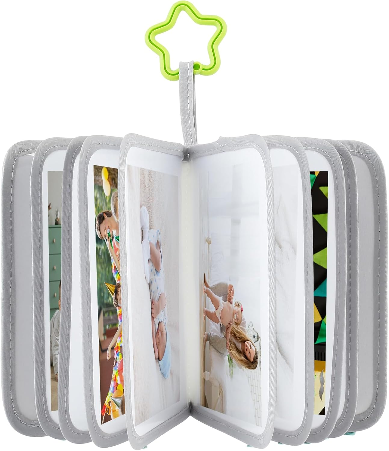 Soft Cloth Photo Book - Cloth My First Photo Book Free Illustration Baby Photo Album with Plastic Star Hook inside Smooth Page First Year Memory Album Safe Photo Album for Baby (Green)