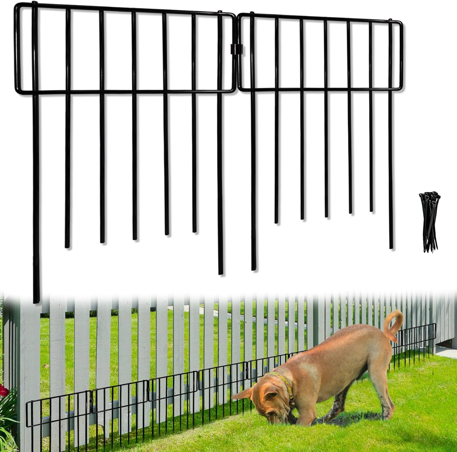 Thrivinest 10 Pack Animal Barrier, No Dig Decorative Fence, 17In(H) X10Ft(L) Rustproof Metal Small Garden Fence Border for Dogs Rabbits, Bottom Blocker for Outdoor Yard Patio image number 6