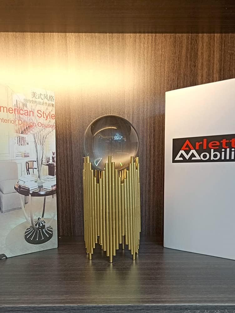 E-Isata Modern Abstract Art Crystal Ball with Gold Iron Stand Decorative Ornaments for Living Room Bedroom TV Cabinet Crafts Gifts Office Home Decor (Pipe) image number 5