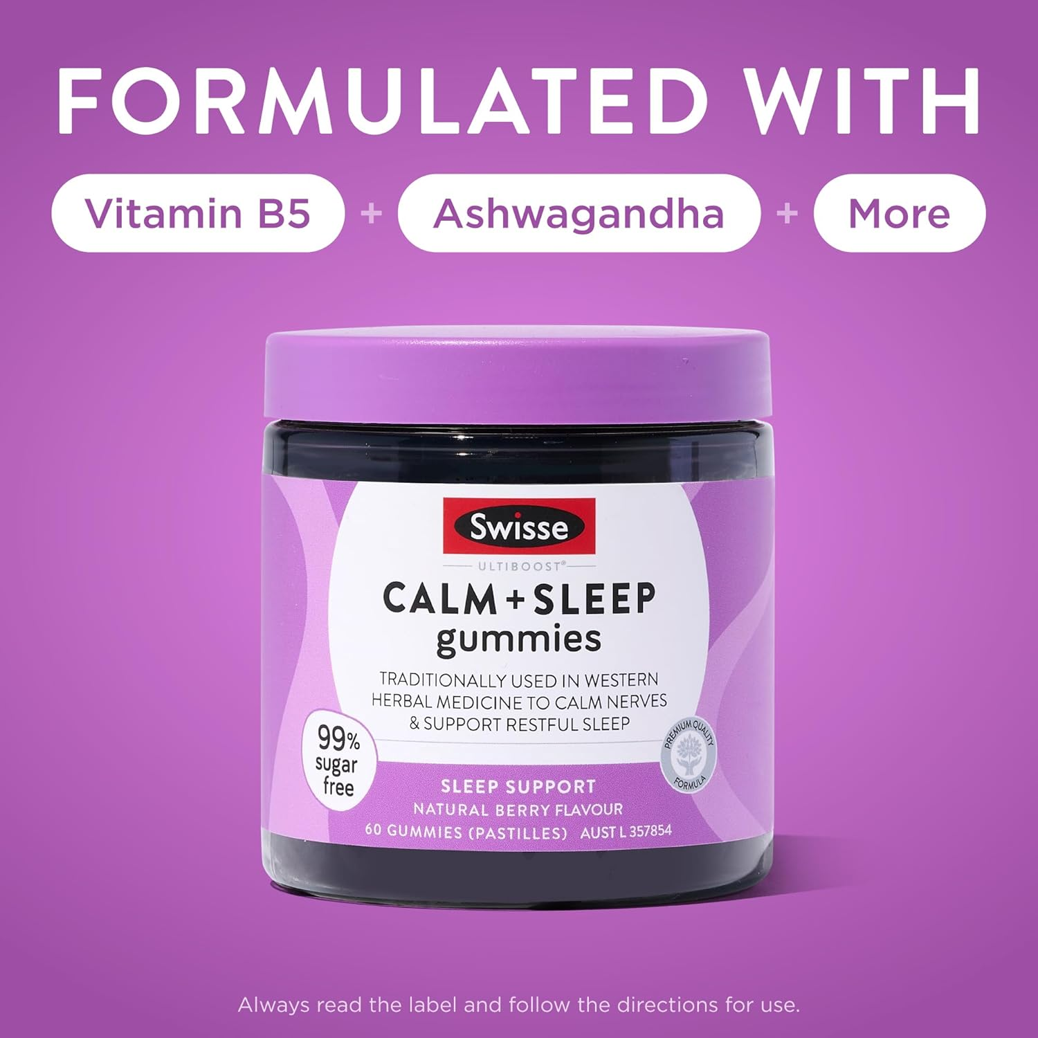 Swisse Ultiboost Calm + Sleep Gummies | Assists the Body in Coping with Stress | 60 Pack image number 2