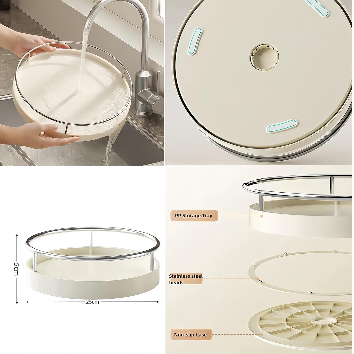 360&deg; Rotating Lazy Susan Organizers,Turntable Spice Rack Organisers,10In Non-Slip Multifunctional Spice Rotating Storage Rack for Kitchen,Pantry, Table,Bathroom,Closet Organizers image number 4