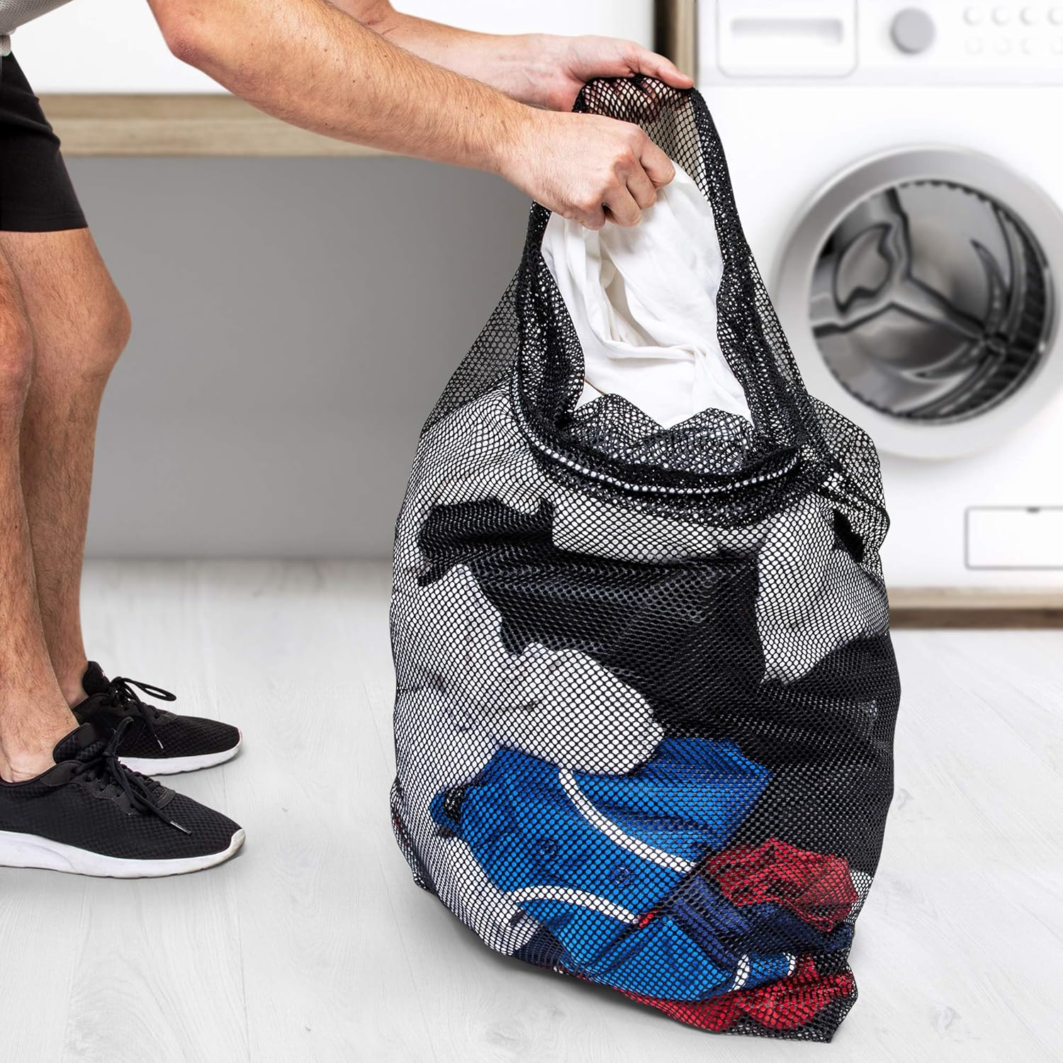 Champion Sports Mesh Equipment Bag &ndash; Heavy-Duty Nylon Drawstring Bag with Lock & ID Tag, Breathable Storage Sack for Balls, Swim Gear, Laundry & Toys, Multiple Sizes & Colors - Dark Navy image number 3