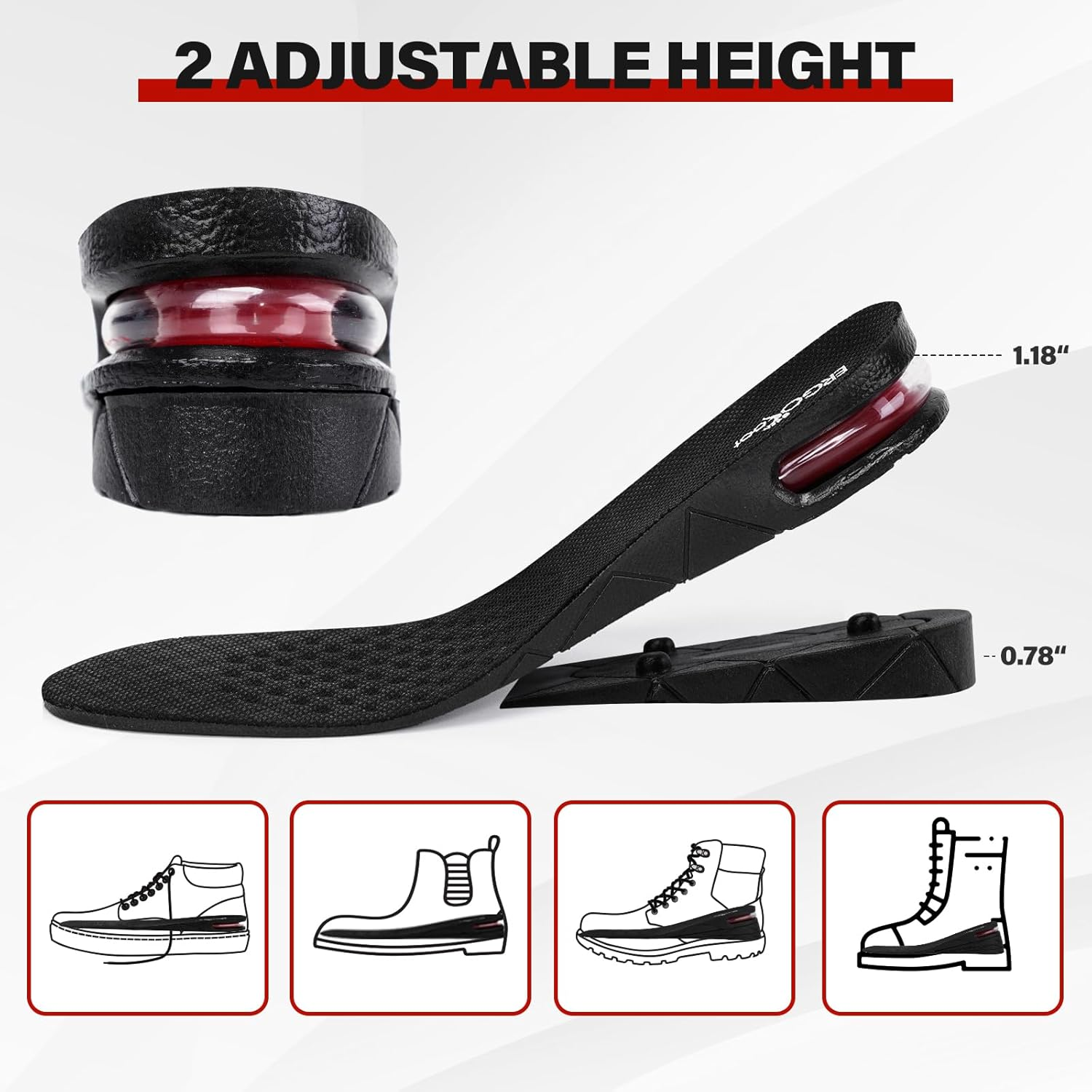 Height Increase Insoles Air Cushion Taller Shoes Insoles Heel Insert for Men and Women by Ergofoot (2-Layer) image number 3