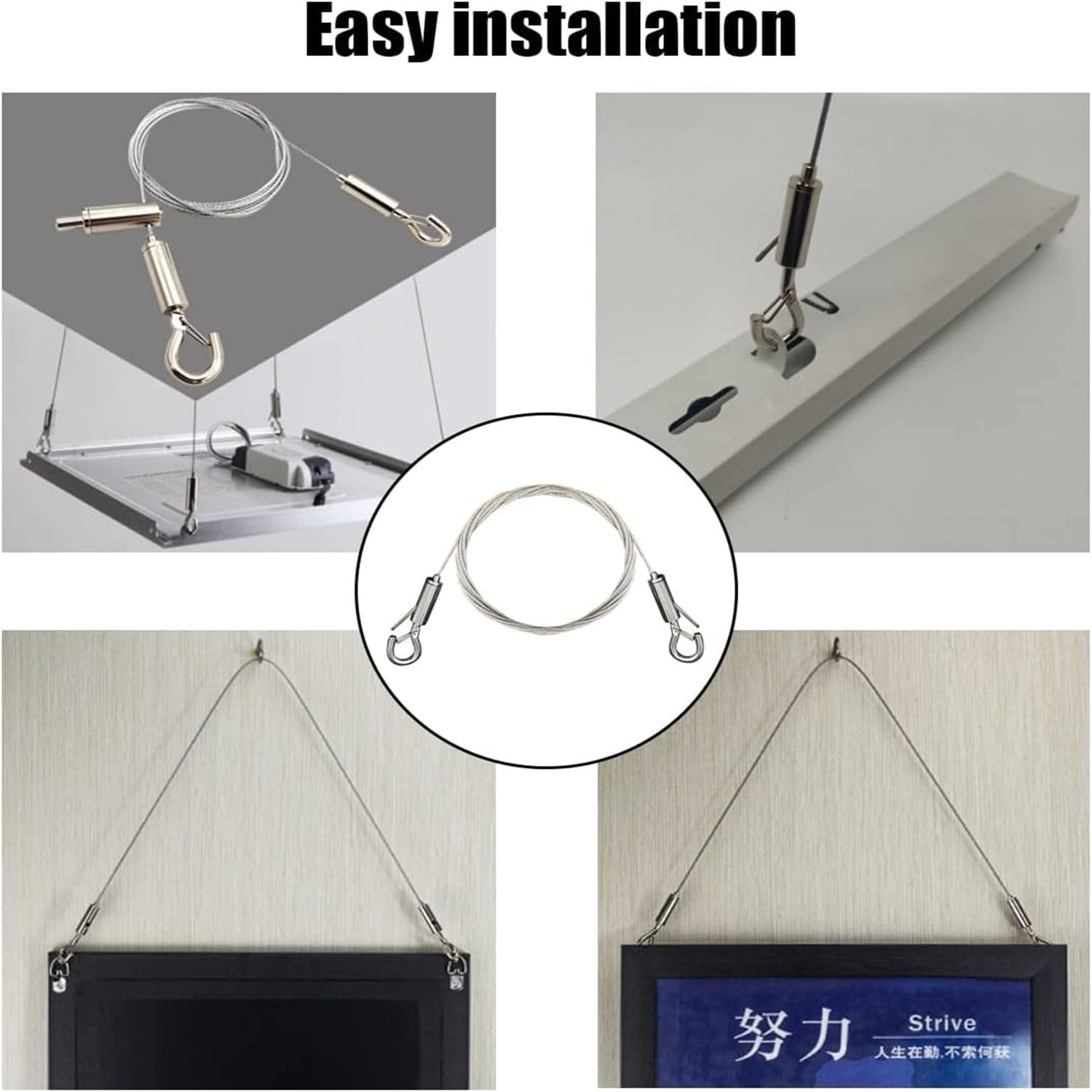 2 PCS Adjustable Picture Hanging Wire Mirror Frame Kit, 2M X1.5Mm Heavy Duty Stainless Steel Wire Rope for Mirror Hanging Hardware, Light Lamp, Billboards, Basket Flowerpot Hold up to 20Kg image number 3