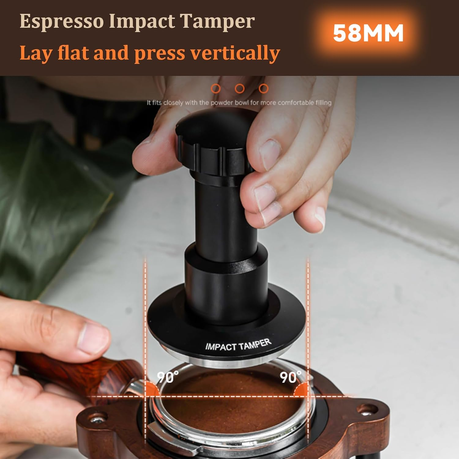 Bamynoir 58Mm Espresso Tamper,Impac Coffee Tool Espresso,Compatible Withe61, Flair 58, ECM Etc.Portafilter 58Mm,30Lb,316 Stainless Steel. (58MM Black)