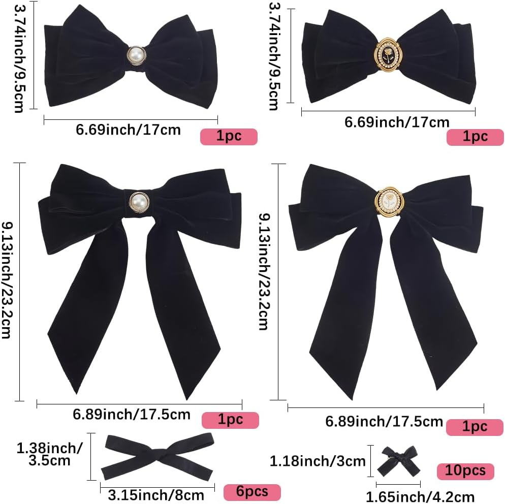 SOFPLATE 20Pcs 6 Styles Black Bow Alligator Clip Cloth Hair Clips Large Coquette Polyester Small Bowknot Aesthetic ABS Plastic Pearl Iron Hair Barrettes Accessories for Short Long Hairstyle DIY Decor image number 6