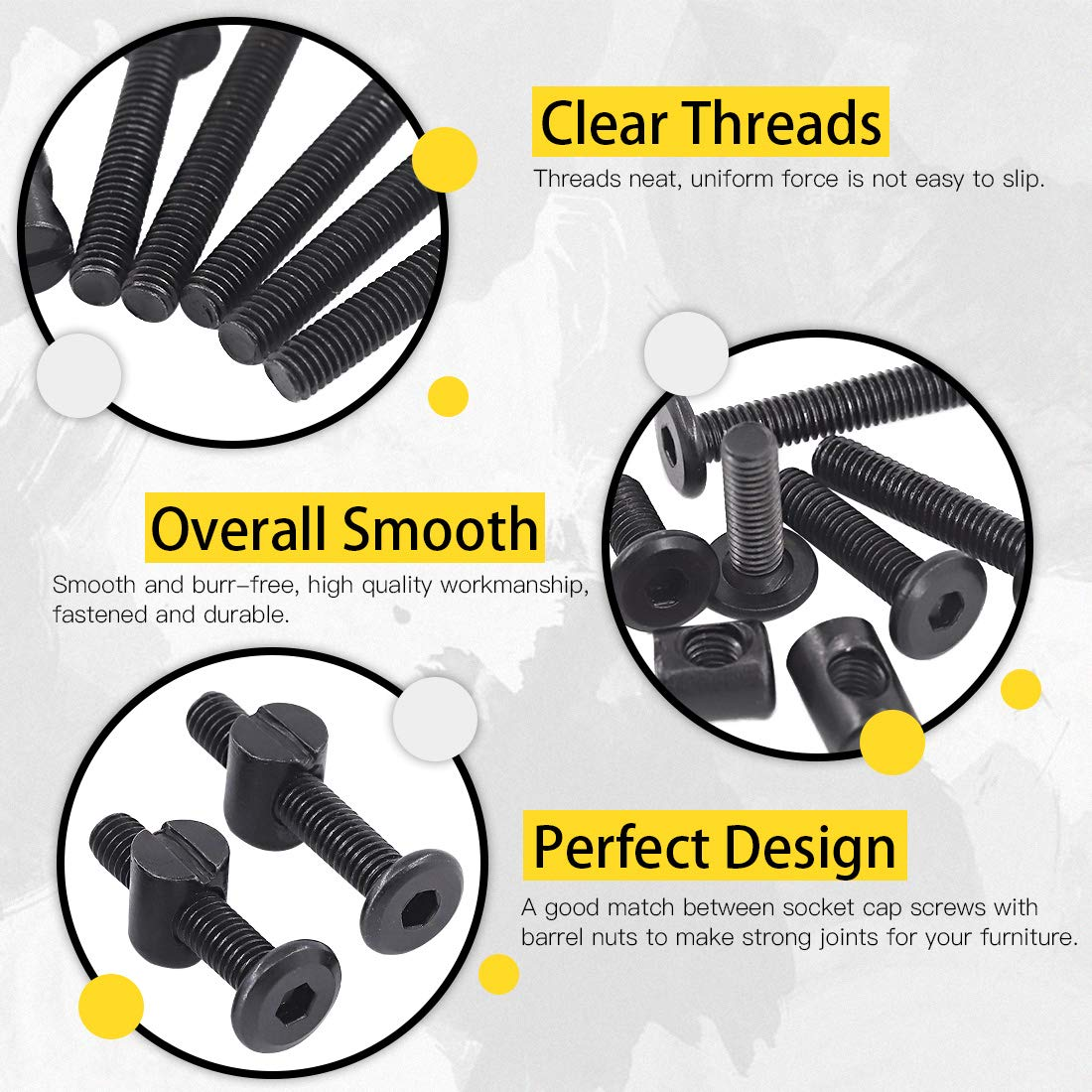 Hilitchi M6 120Pcs Black Hex Socket Head Screws Bolts Barrel Nuts Hardware Assortment Kit for Crib Baby Bed Furniture Cots and Chairs (15Mm/20Mm/25Mm/30Mm/35Mm-Assortment Kit) image number 1