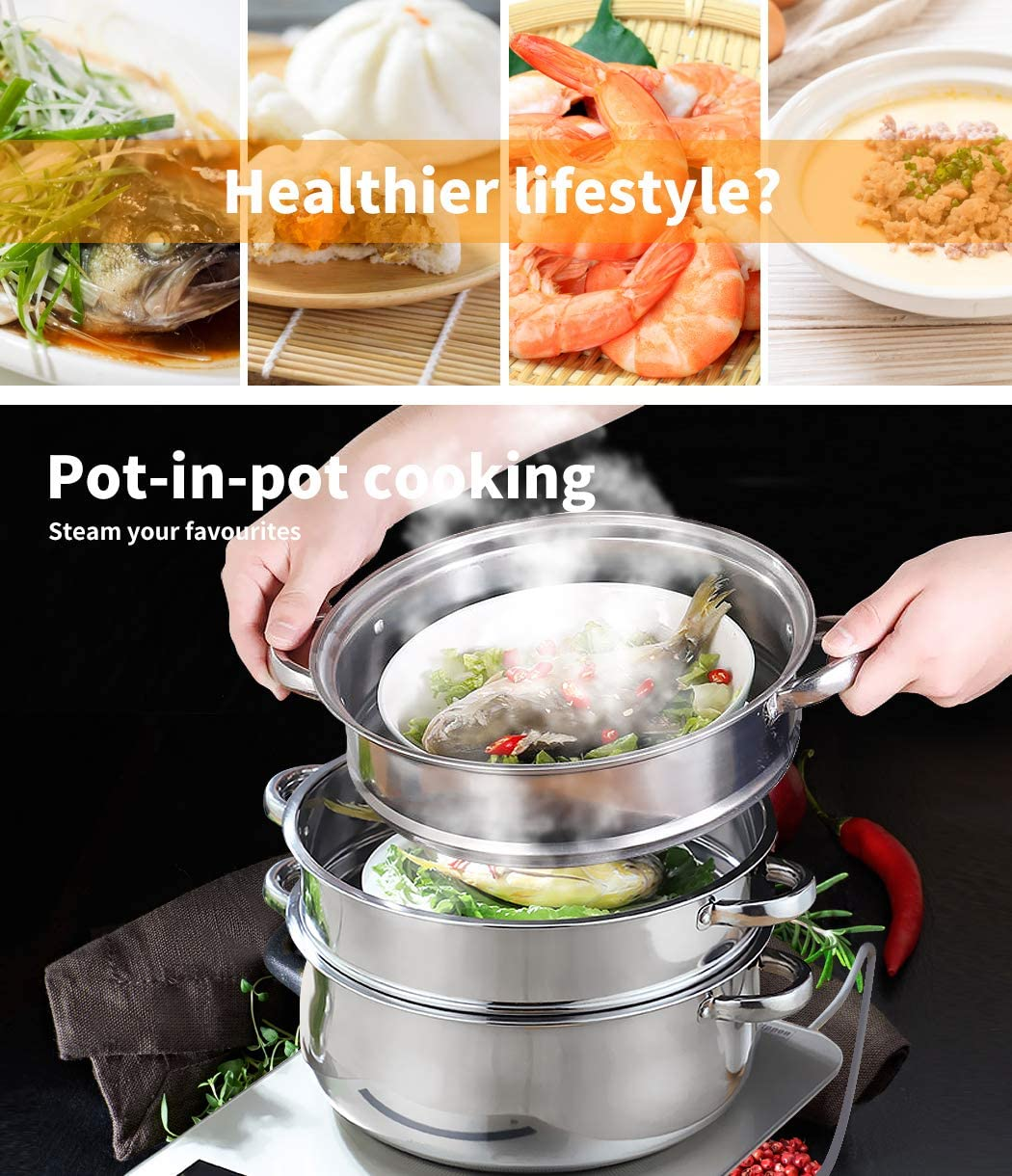 TOQUE Stainless Steel Steamer 4 Tier Meat Vegetable Cookware Hot Pot Kitchen image number 6