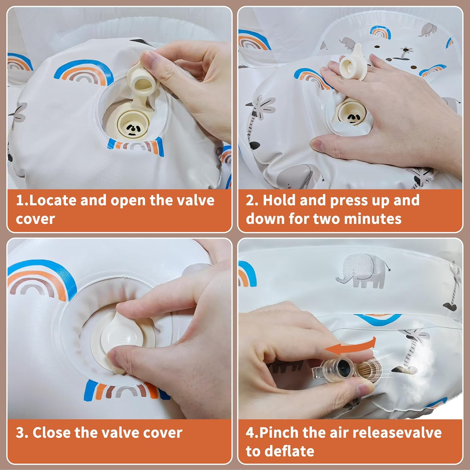 Inflatable Baby Floor Seat, Suitable for 3 Months and Up, Foldable Baby Chair with Built in Air Pump, Portable for Anywhere, Cute Patterns, for Baby image number 2