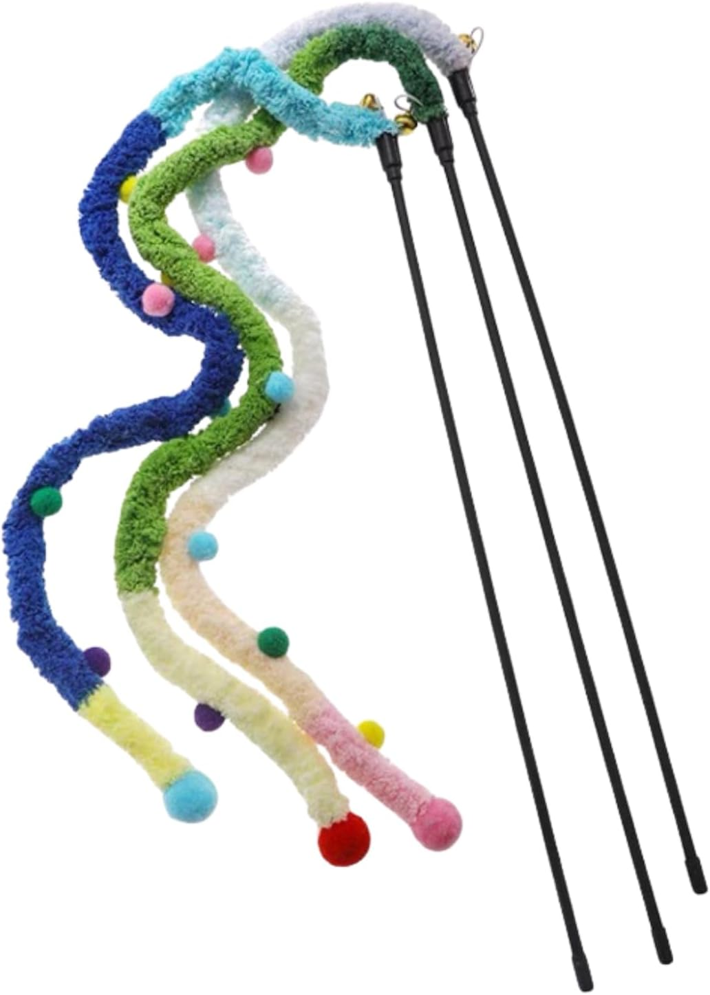 Colorful Cotton Rope Cat Teaser Toy Set - 3 Pack Interactive Wand Toys for Cats