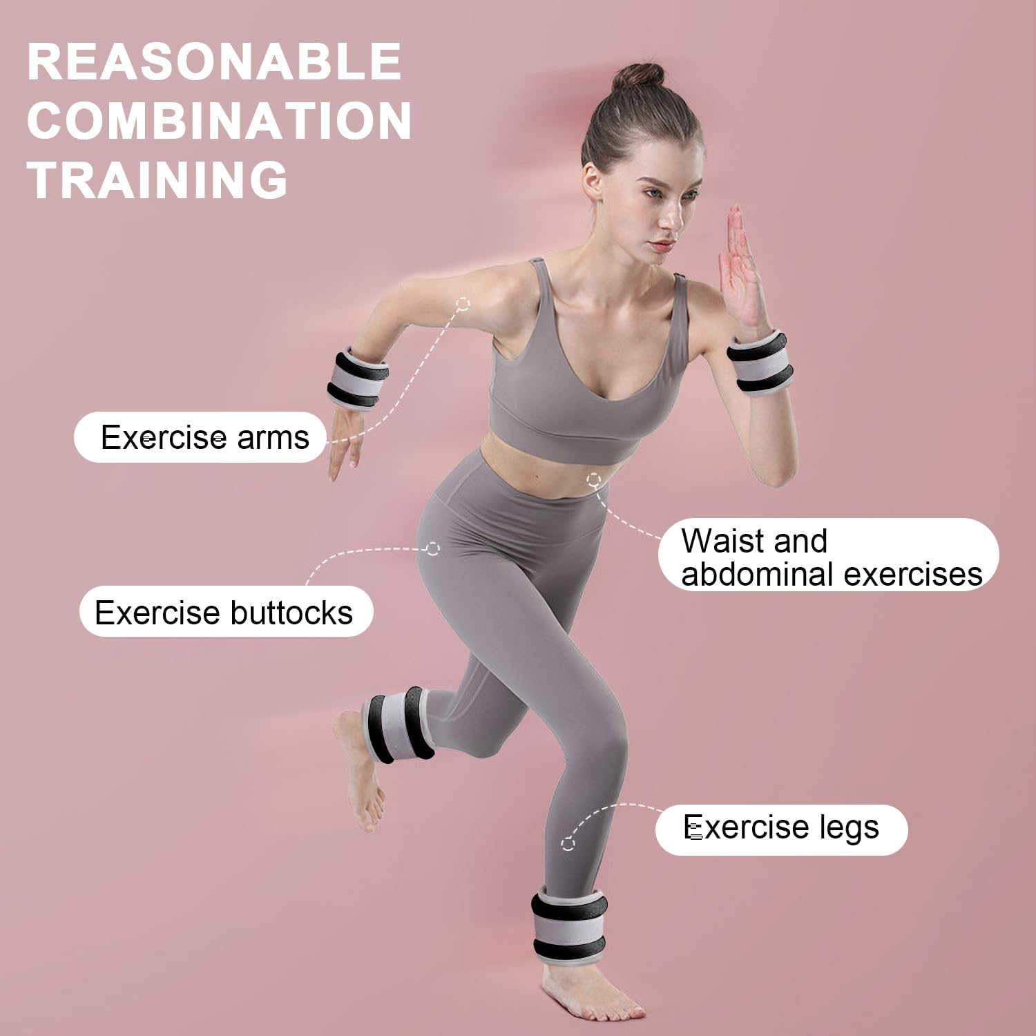 Wrist Ankle Arm Leg Weights Set of 2 (1KG/PCS) Adjustable Wearable Ankle Weight Wrist Weights Gym Sandbag Training Fitness Equipment for Walking, Yoga, Dance, Barre, Pilates, Cardio, Aerobics, Jogging image number 3