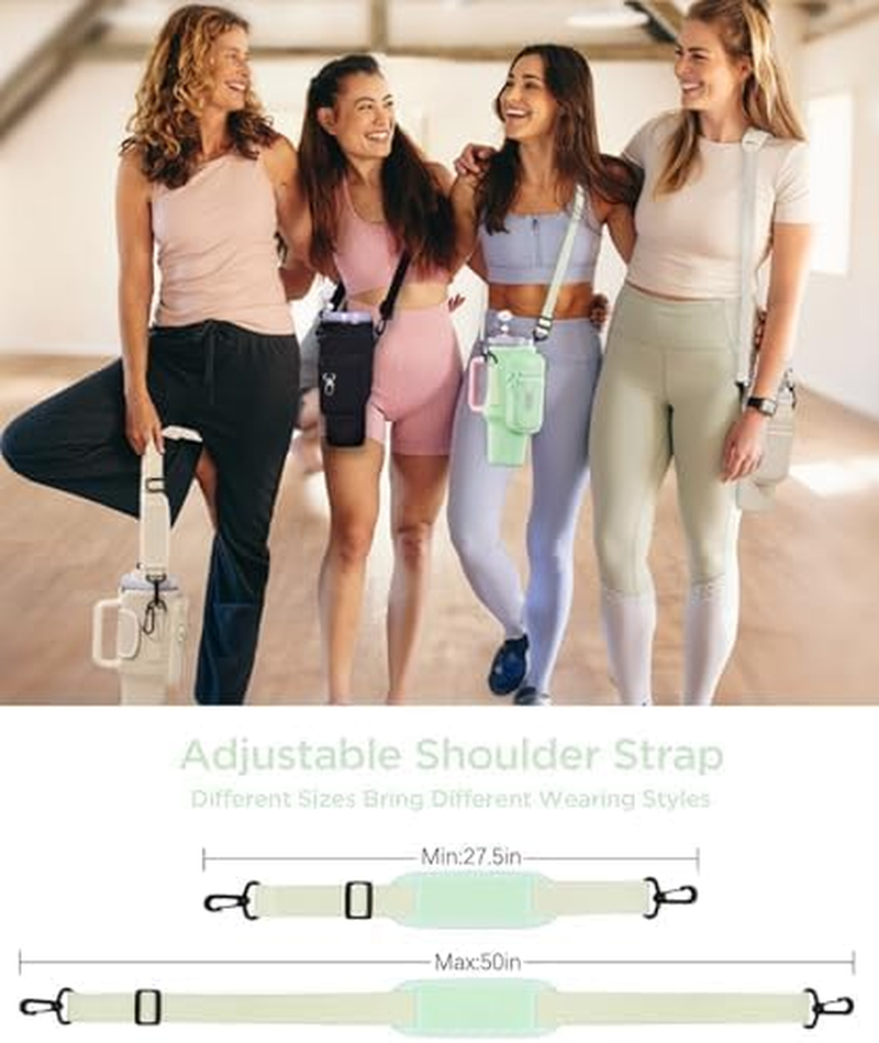 Dabria Water Bottle Carrier Bag with Phone Pocket for Stanley 40/30 Oz Tumbler Neoprene Water Bottle Holder Pouch with Adjustable Strap Bollus with Straw Cover & Carabiner for Stanley Cup Accessories image number 3