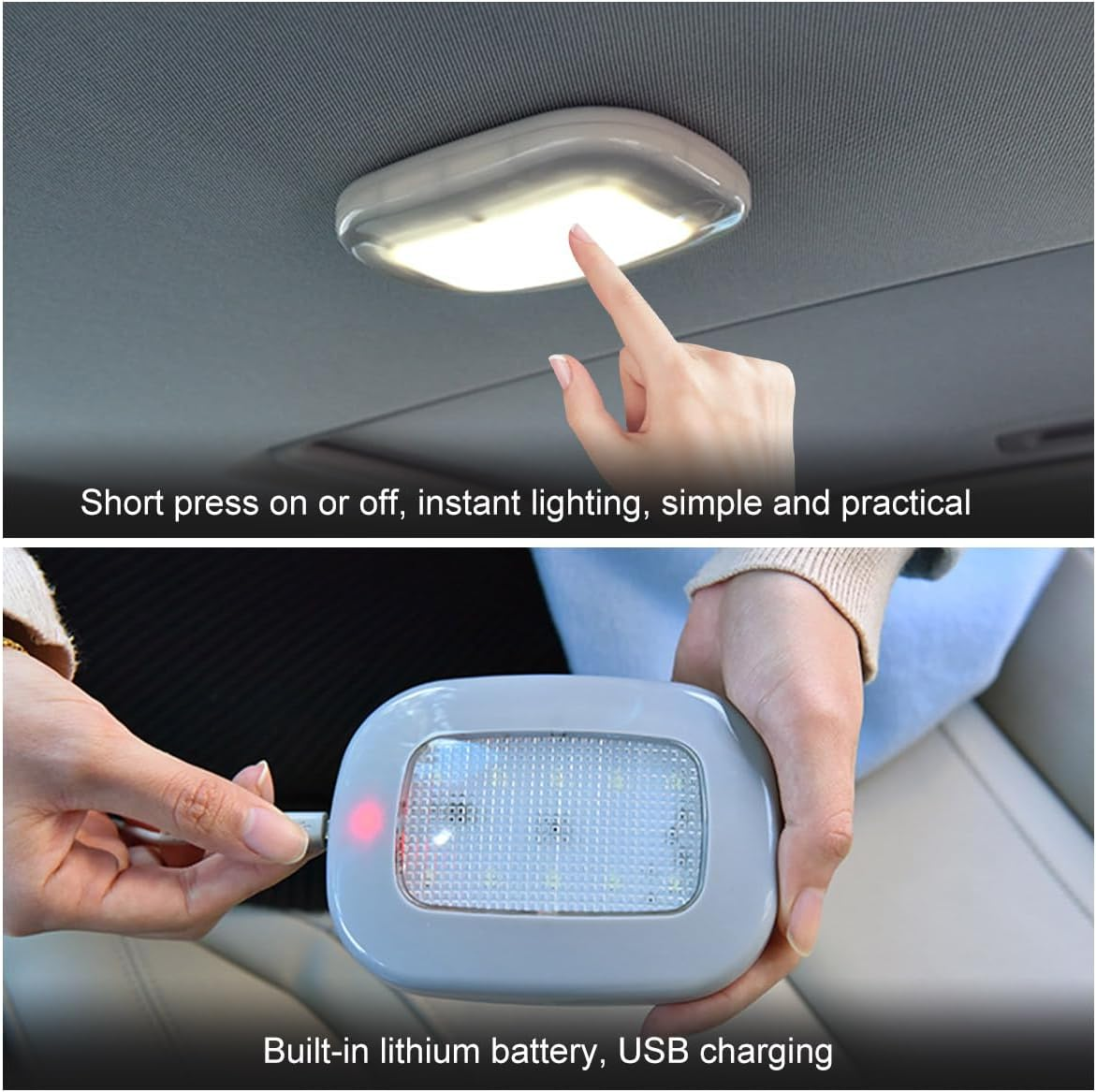 Ohleats Car Interior Ceiling Roof Lights, Magnetic Rechargeable USB Wireless Dome Lamp, LED Auto Map Reading Light Cover for Insider Roof Ceiling, Universal Car Accessories (Black)