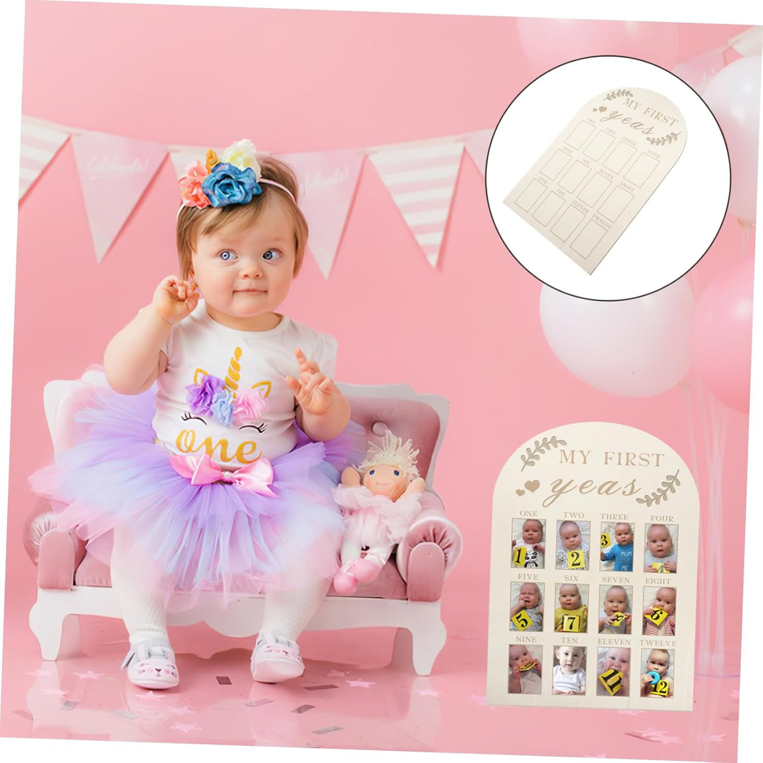 Wooden Keepsake Photo Frame for Newborn Months Milestone First Year Nursery Decoration Easy to Use Picture Frame Families image number 1