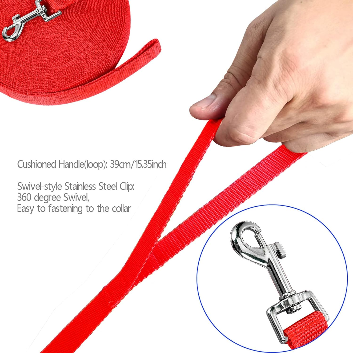 Navox Training Lead for Dog/Puppy 15M Red, Long Line Dog Lead, Nylon Long Dog Training Leash for Pet Recall, Hiking, Camping,Hunting, Backyard image number 3