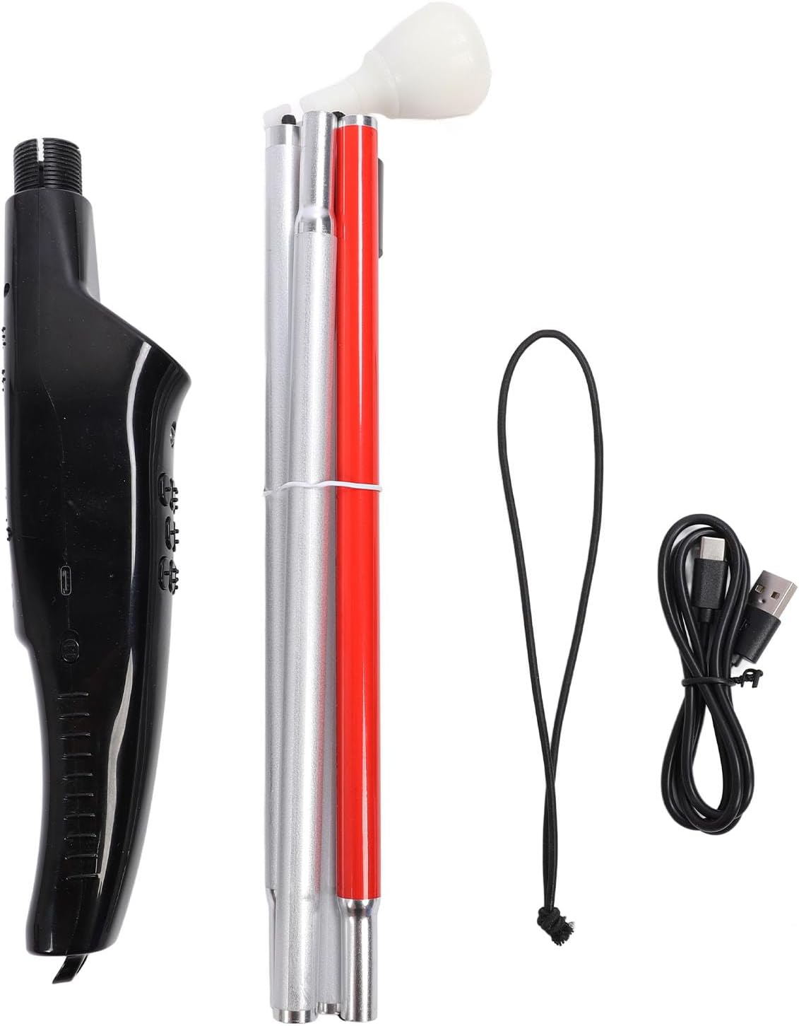Intelligent Telescopic Blind Cane, Obstacle Detection Electronic Alarm Voice Guides Stick with Red Reflective, Aluminum Alloy Reflective Folding Walking Stick for Blind People image number 2