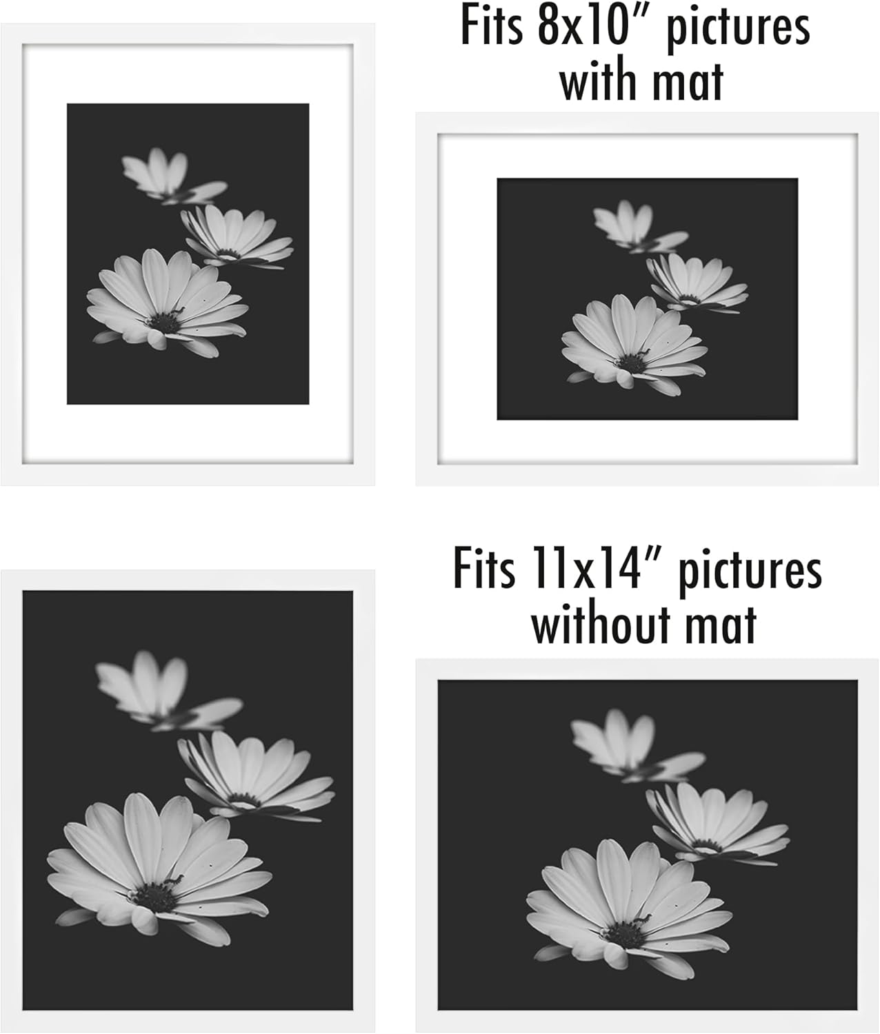 Americanflat 11X14 Picture Frame with Polished Plexiglass - Set of 5 - Use as 8X10 Frame with Mat or 11X14 Frame without Mat - Galleria Collection - Gallery Wall Frame Set for Wall Display - White image number 4