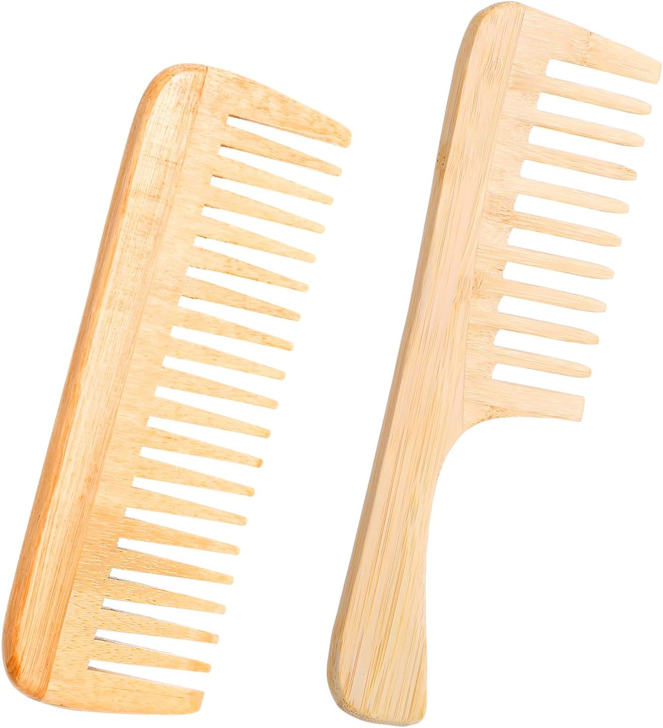 2PCS Bamboo Comb Anti-Static Wide Tooth Combs Natural Bamboo Comb Set Large Hair Detangling Combs Small Wooden Curls Big Tooth Wood Hairs Brushes for Straight Natural Curly Wavy Dry Wet Hair image number 2