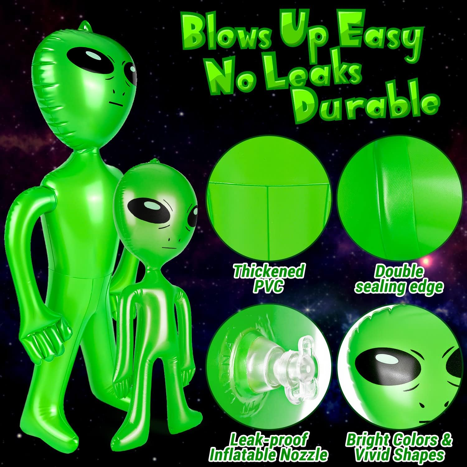 6Pcs Halloween Alien Inflatable, 35 Inch Inflatables Alien and 21 Inch Alien Inflates Balloon for Alien Party, Halloween, Christmas, Birthday Decoration (Green) image number 2