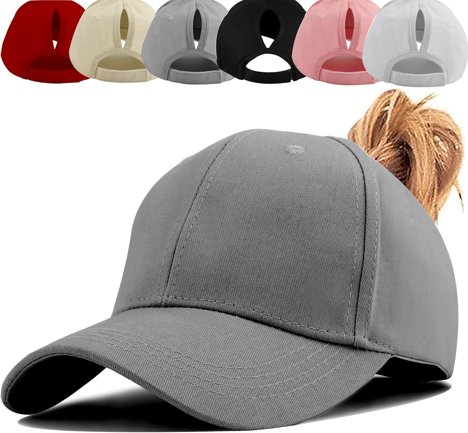 Womens Ponytail Hat Baseball Cap,Unisex Adjustable High Messy Bun Ponycap,Classic Solid Color Outdoor Hats with Pony Hole Loop