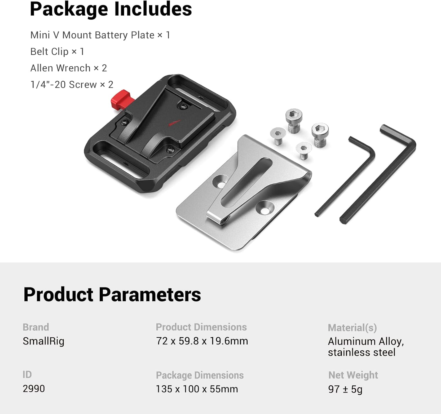 Smallrig Mini V Mount Battery Plate with Belt Clip - 2990 image number 5