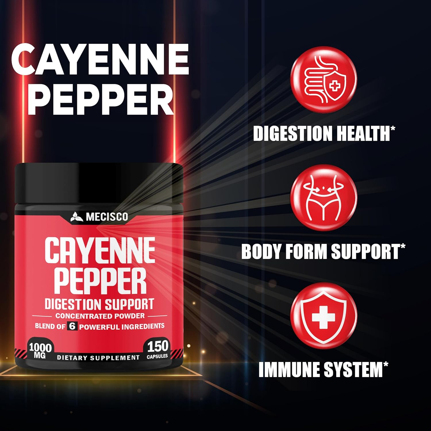 6In1- Cayenne Pepper Capsules with Ginger Root, Beet Root, and Black Pepper and More - 150 Capsules image number 5