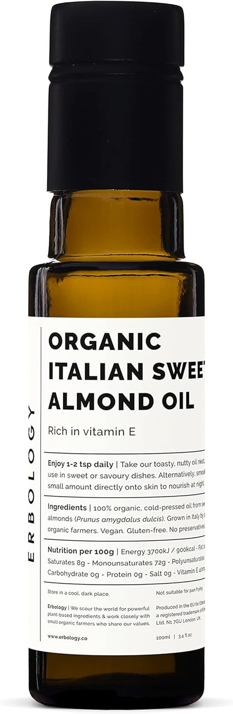 Erbology Organic Sweet Almond Oil 100Ml - Cold-Pressed - Rich in Skin-Nourishing Vitamin E - Straight from Farm in Italy - Non-Gmo - No Additives or Preservatives - Recyclable Glass Bottle image number 5