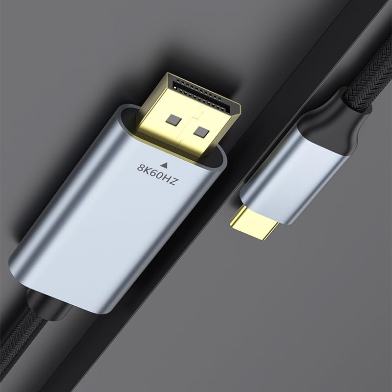 Tunghey USB C to Displayport 1.4 VE-SA Ce-Rtified, 8K 60Hz Thunderbolt 4/3 /USB4 to DP Cable (4K 60Hz 144Hz 120Hz 2K 240Hz) 32.4Gbps HBR3 Alt Mode Adapter for Ma-C Studio, Ma-Cbook Pro, X-PS (1M) - 1M image number 6