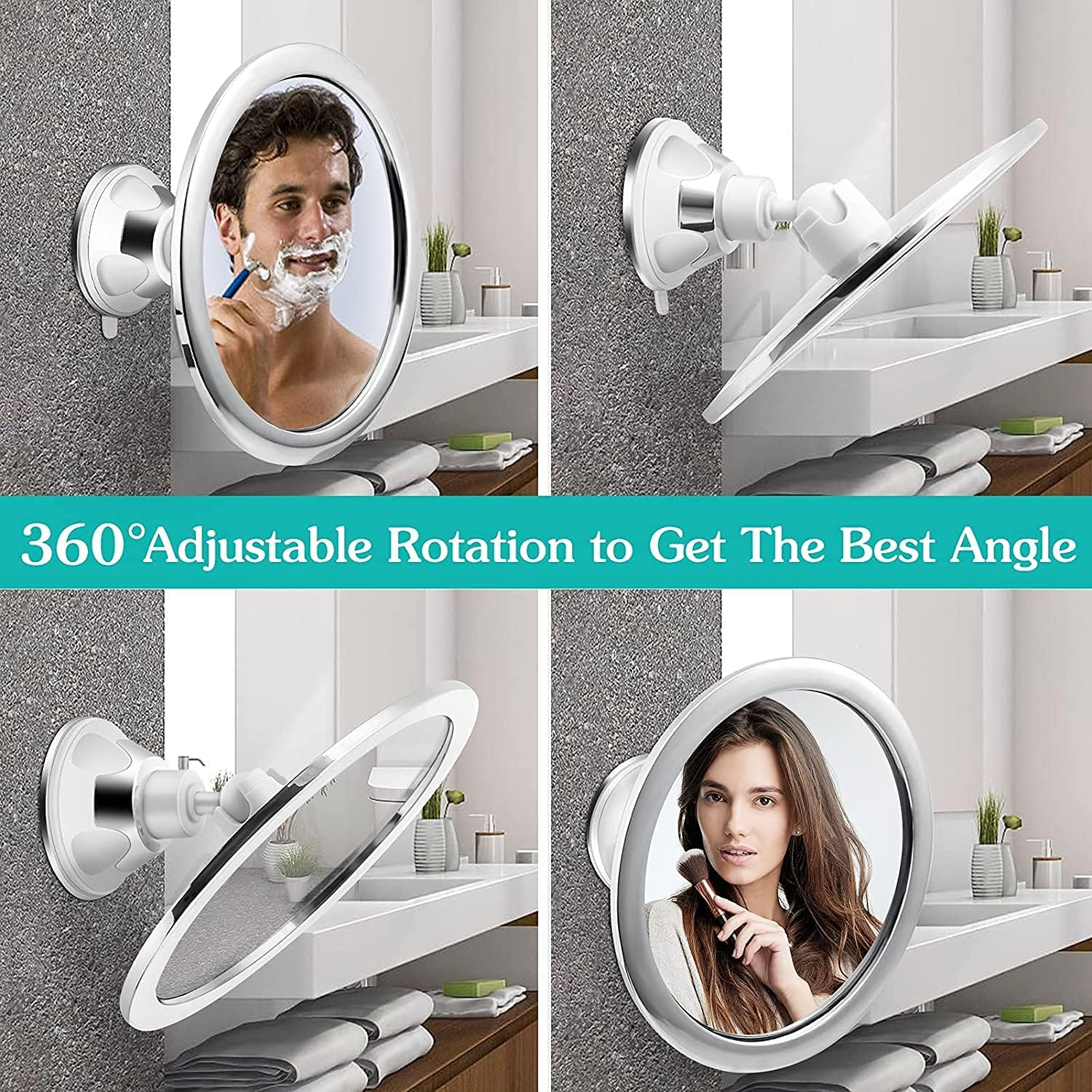 360 Degree Rotating round Fogless Shaving Mirror Bathroom Shower Mirror with Locking Suction Anti-Fog Decorative Mirror