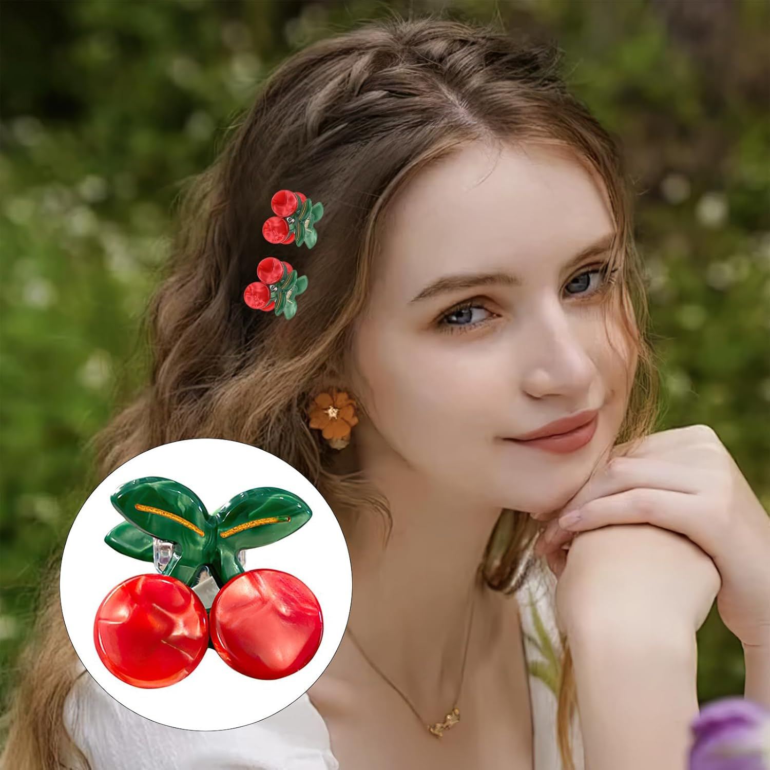 Yeomju Cute Cherry Hair Clips, Set of 4 Hair Clips, Mini Fruit Clip for Thick Hair, Hair Accessory for Women and Girls image number 5