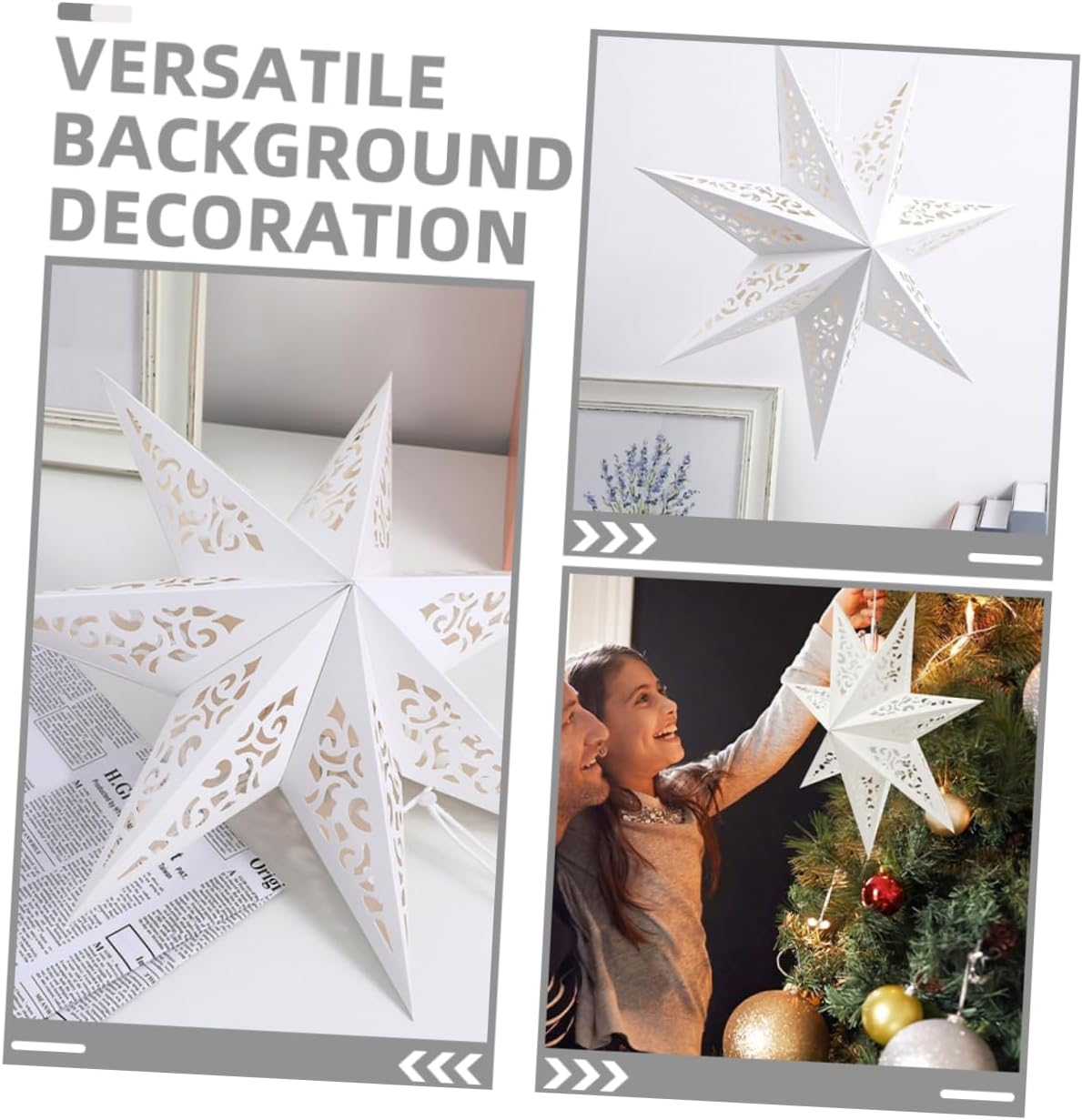 ULTECHNOVO 5Pcs White Paper Star Lanterns Hanging Decorations with String Elegant Pointed Star Lampshades for Christmas Wedding Birthday Party Holiday Indoor Outdoor Use