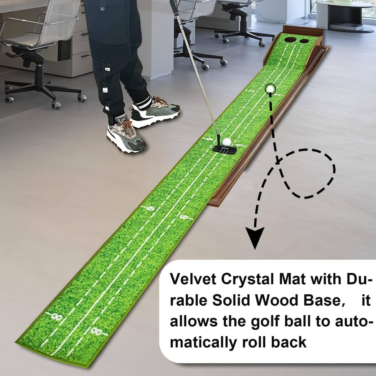 Putting Green Indoor,Wrinkle-Free Golf Mat with Auto Ball Return - Durable Solid Wood Base, Luxurious Velvet Surface - Ideal for Home or Office image number 3