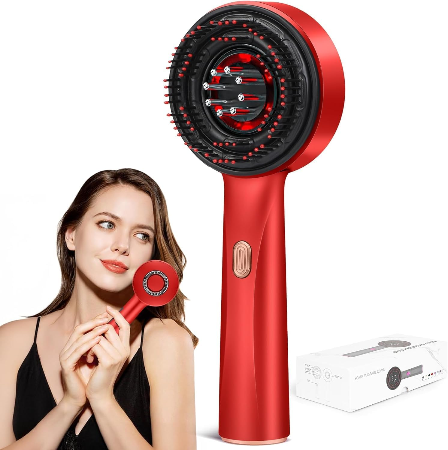 Hair Massager, Scalp Massager, Multi-Function Electric Scalp Massage Comb for Hair, Cordless Waterproof Oil Diffuser Massage Comb (Red)