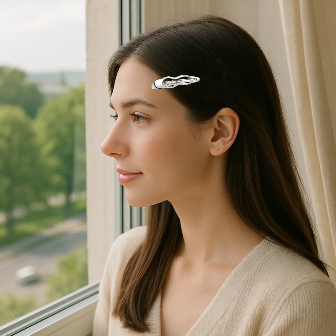 GGUFAY Pack of 4 Women'S Hair Clips with Bow, Stars, Waves, Five-Pointed Star for Women Girls, Fashionable Hair Claw, Duckbill Hair Clip, Y2K Silver Hairpin image number 4