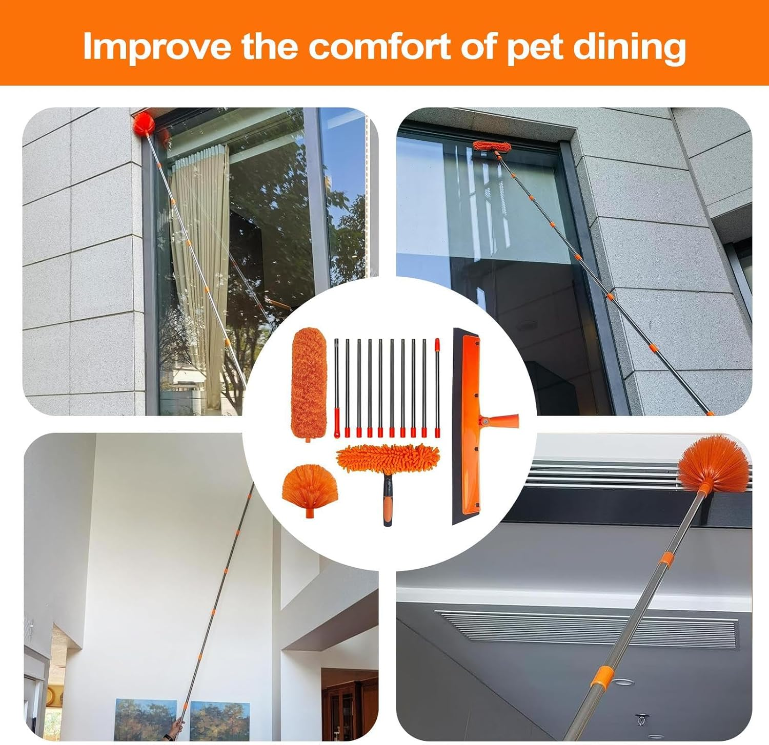 6M High Reach Dusting Kit with 4.25M Extension Pole | High Dusters, Microfiber Long Handle Cobweb Duster, Multi-Function Ceiling Fan Brush for Dusting Cleaning Window Lampshade Shelf image number 3