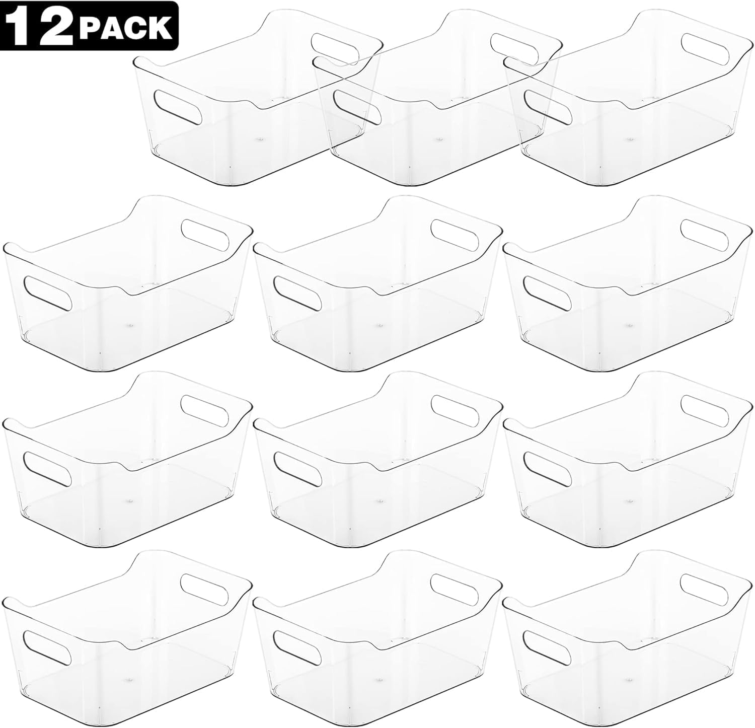 12 Pack Plastic Storage Bins, Multi-Use Organizer Bins, Pantry Organizer, Clear Storage Containers for Home, Kitchen, Office, Cabinet, Shelf and Fridge Organization image number 3