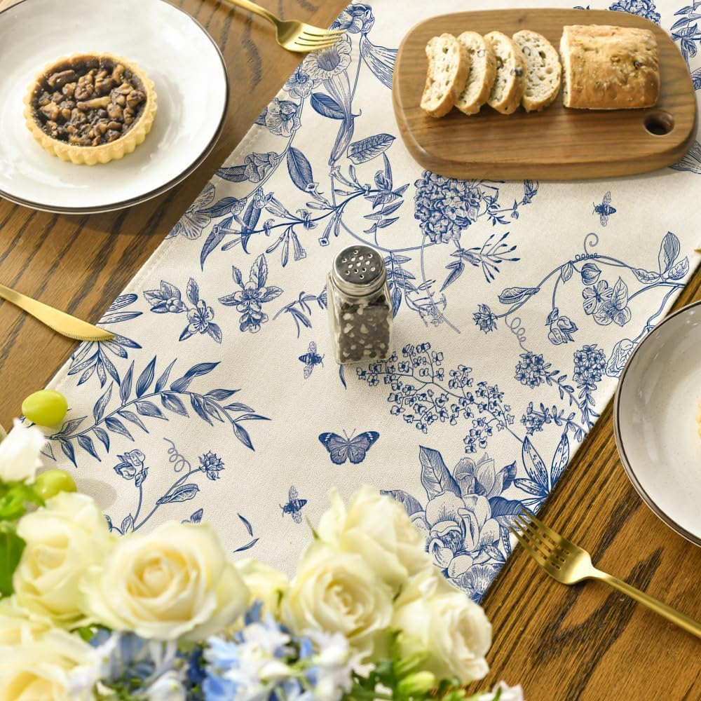 Artoid Mode Monochrome Sketch Birds and Flowers Summer Table Runner, Seasonal Spring Fall Kitchen Dining Table Decoration for Home Party Decor 33 X 183 Cm