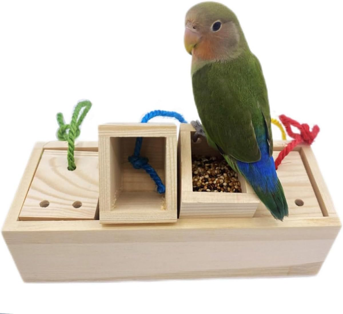 Jade Deals Parrot Foraging Toy - Educational Training Bite Toy, 8.5&times;2.6&times;3.1In Pine Wood & Cotton Rope, Interactive Feeder for Small Birds image number 3