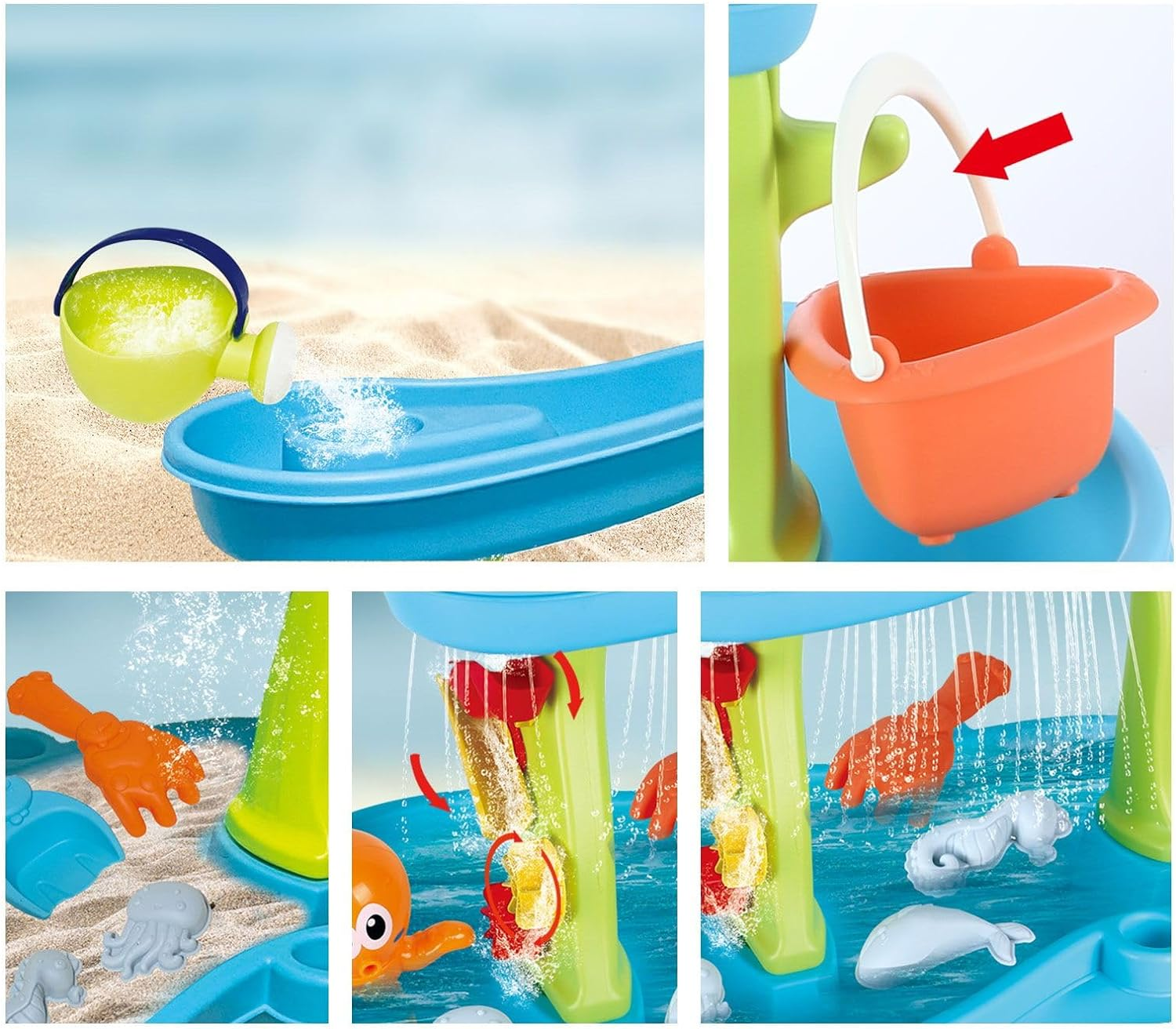 KIDBOT Sand and Water Table,2 Tier Pool Play Toys for Educational Beach Outdoor Activity Summer Backyard Kids Pretend Set image number 4