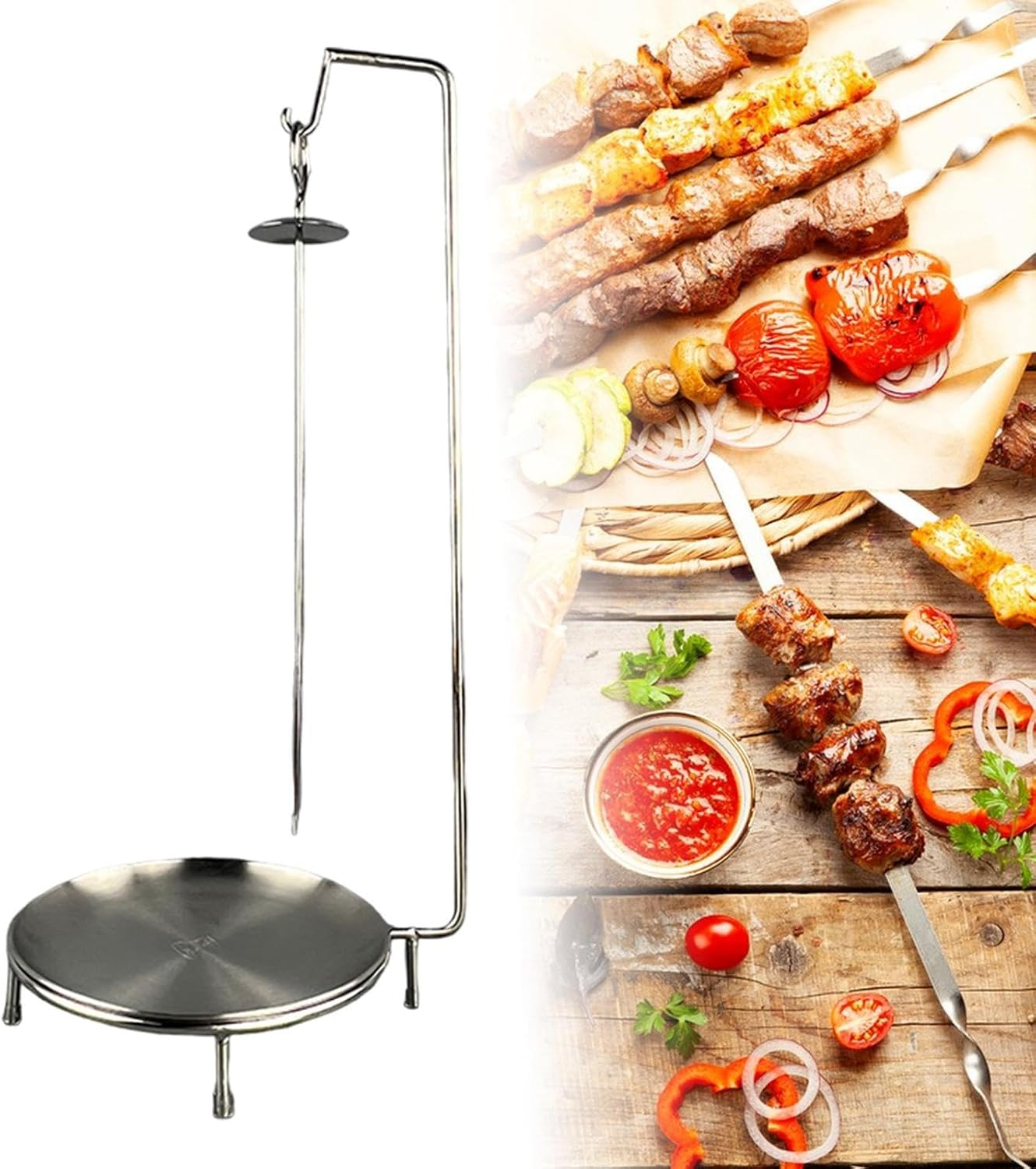Generic Grill Vertical Stand Kebab Hanger with Drip Tray Skewer Holder image number 3