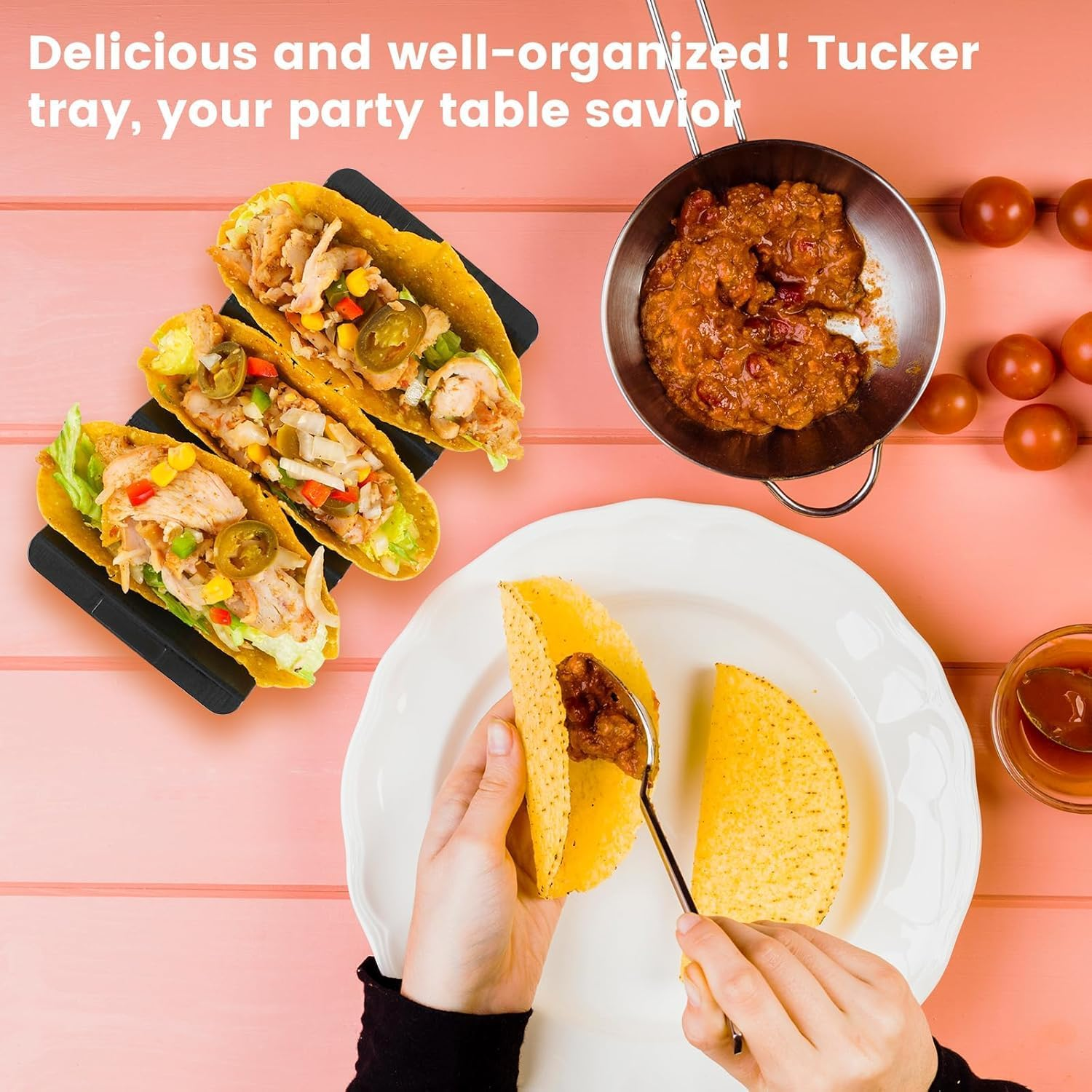 Mexico Taco Holder Stands Set of 7 Black Large Tray Plates Plastics Holder for Taco Night Tuesday Carnival Party Supplies, Dishwasher Microwave Safe image number 4