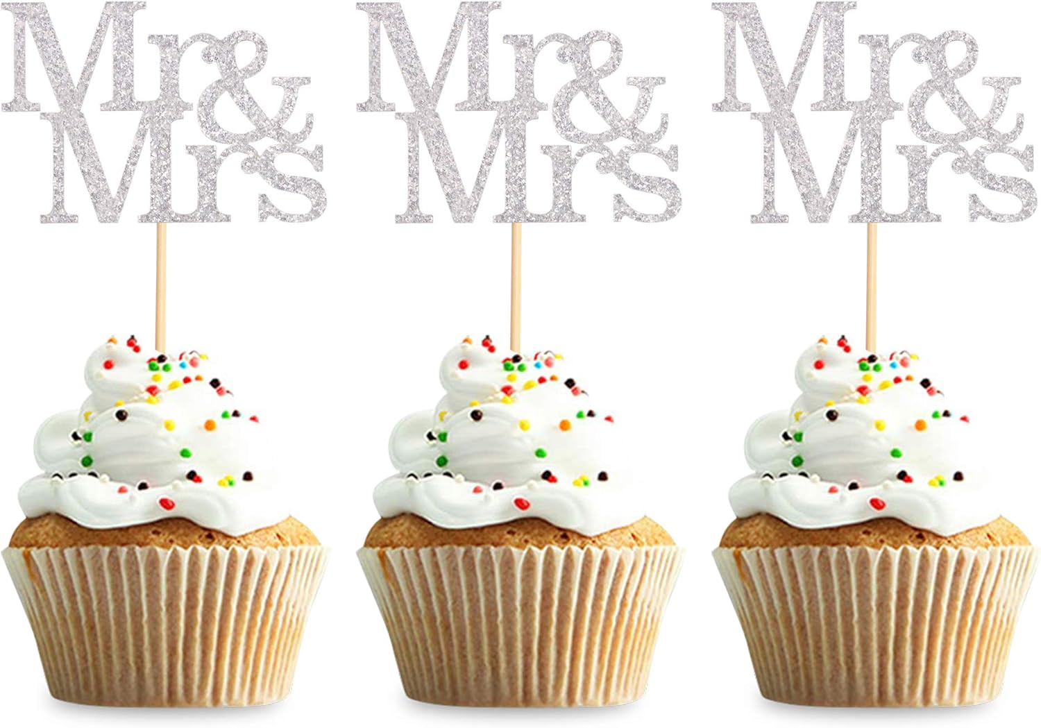 48PCS Sliver Mr & Mrs Cupcake Toppers Wedding Propose Cucpake Picks Bridal Baby Shower Party Decoration Supplies