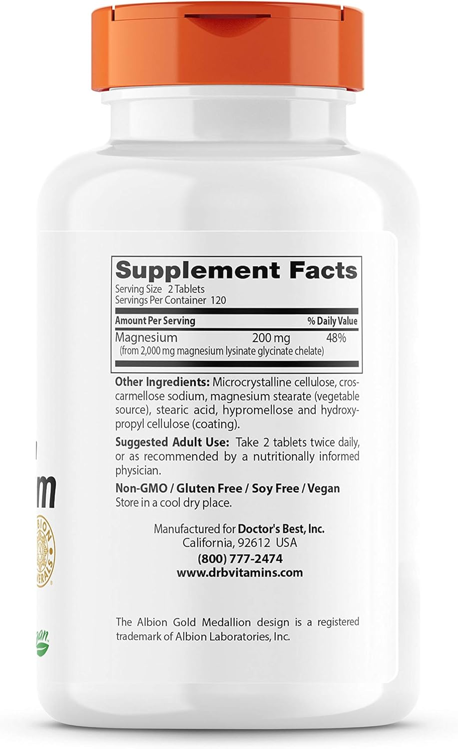 Doctor'S Best - High Absorption 100% Chelated Magnesium 100 Mg. - 240 Tablets image number 2