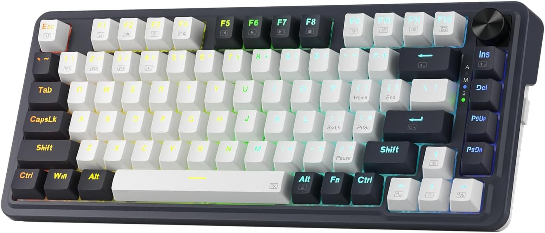 Redragon K673 PRO 75% Wireless Gasket RGB Gaming Keyboard, 3-Modes 81 Keys Compact Mechanical Keyboard W/Hot-Swap Socket, Dedicated Knob Control & Sound Absorbing Pads, Linear Red Switch