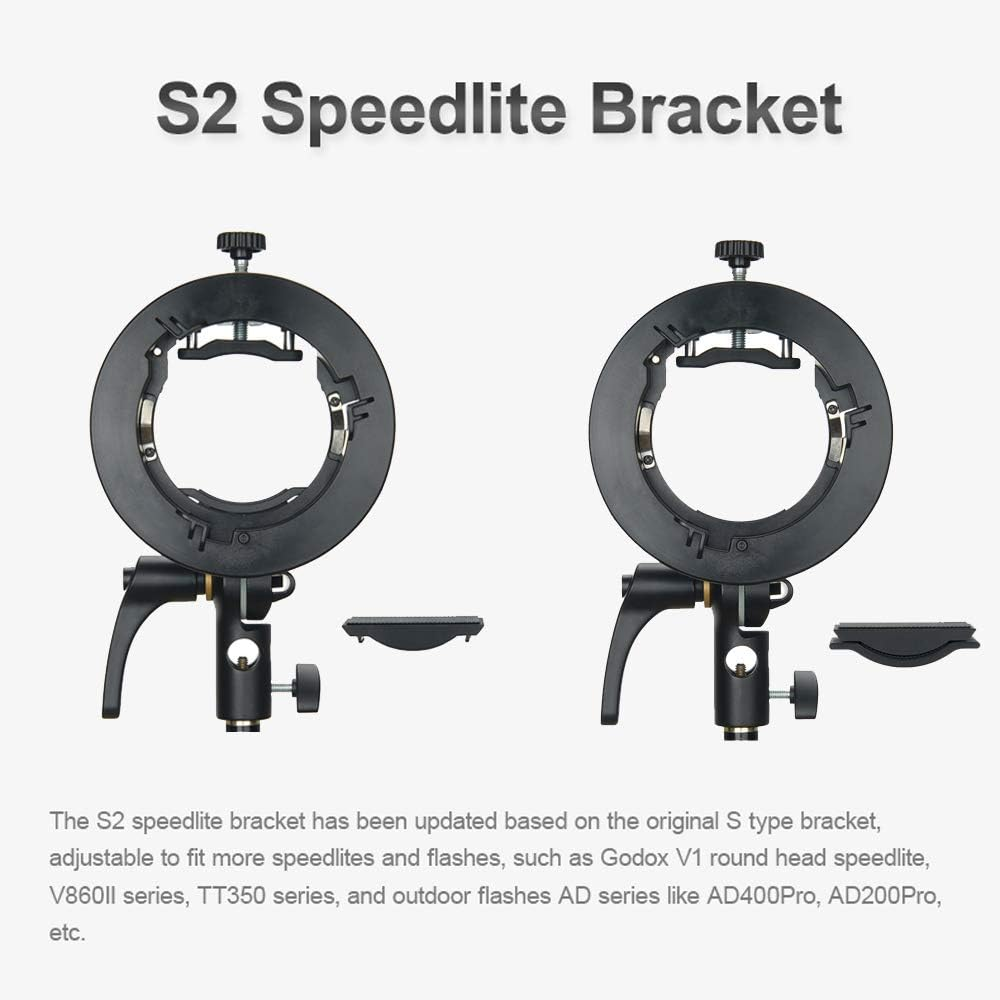 Godox S2 Flash Bracket Bowens Mount Holder for Godox Ad200Pro, AD200, Ad400Pro, V1 Series V860II Series TT685 Series TT350 Speedlite and Snoot Series, Softbox, Reflector, Diffuser image number 1