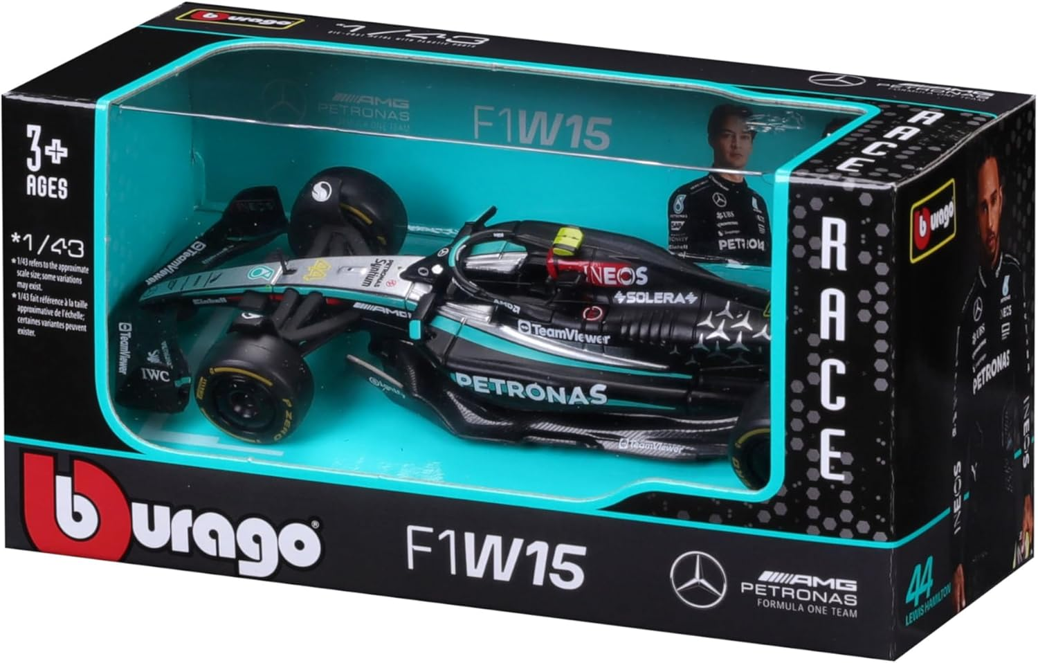 Burago BBURAGO- Mercedes-Amg F1 W15 E Performance (Hamilton) -1:43, Colour Black, Grey, 18-38208 (#44) image number 2