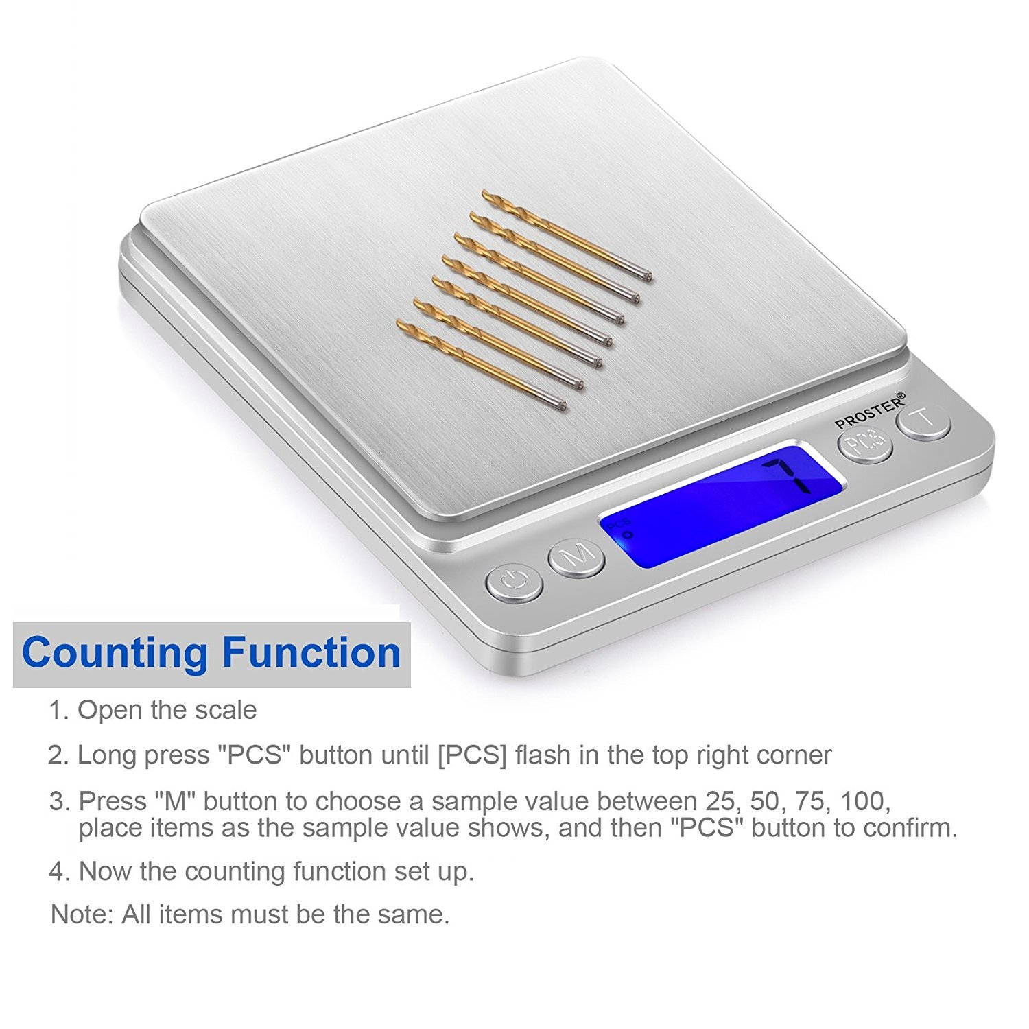 Digital Pocket Scale, Proster 0.01-500G Mini Digital Scale with Backlit LCD Display, Weighing Scale for Kitchen Food, Fruit, Jewellery Weighing Etc (With 2 Trays) image number 3