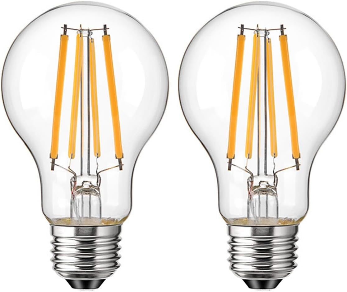 E27 LED Bulbs Vintage Filament Light Bulbs A60 No Flicker Screw Edison LED Bulbs 12W (100W Equivalent) 1200LM Cool White 6000K Non-Dimmable 2 Pack (6000K-Cool White, 12W)